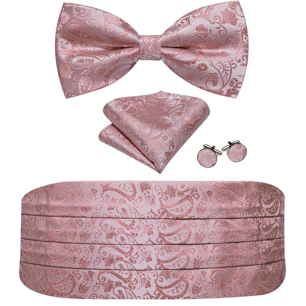 9424 Cummerbund Bow Tie Dusty Rose Paisley Silk Pre-Tied Bowtie Pocket